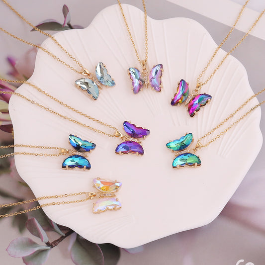Gradient Butterfly Necklace Women's Fashion Pendant Necklace Clavicle Chain